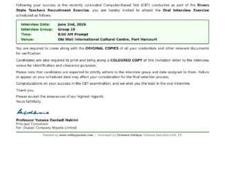 Rivers State Teachers Recruitment Oral Interview 2026