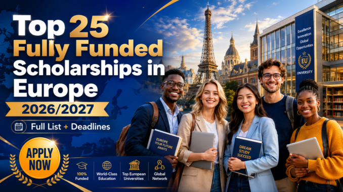Top 25 Fully Funded Scholarships in Europe 2026/2027 (Full List + Deadlines)Apply Now